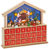BRUBAKER Advent Calendar - Wooden House - Blue/Red - 13.5 x 12.6 x 2.4 inches