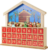 BRUBAKER Advent Calendar - Wooden House - Blue/Red - 13.5 x 12.6 x 2.4 inches