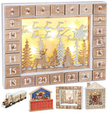 BRUBAKER Advent Calendar - Wooden Forest - White Nature Scene with LED Lighting - 14 x 2.3 x 10.6 inches