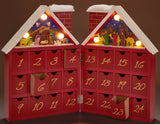 BRUBAKER Reusable Wooden Advent Calendar to Fill - Red Christmas House with Nativity Play and LED Lighting - DIY Christmas Calendar 8.27 x 3.54 x 11.81 inches