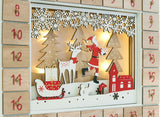 BRUBAKER Advent Calendar - Red Santa - Wooden Christmas Forest Scene with LED Lighting - 14 x 2.3 x 10.63 Inches