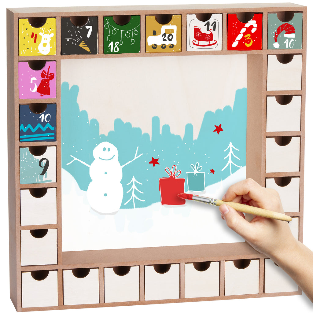 BRUBAKER Wooden Advent Calendar to Fill with 24 Drawers - DIY Unfinished Christmas Calendar for Painting, Crafting and Self-Design - Reusable - 13 Inch High