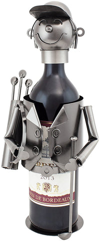 BRUBAKER Wine Bottle Holder "Smiling Golfer" Metal Sculpture 99110