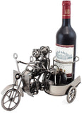 BRUBAKER Wine Bottle Holder "Motorcycle Couple with Dog in Sidecar" Metal Sculpture 99112