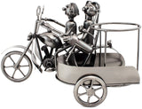 BRUBAKER Wine Bottle Holder "Motorcycle Couple with Dog in Sidecar" Metal Sculpture 99112