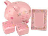 BRUBAKER My First Keepsake Gift Set for Babies (Boy/Girl)- 4 Pcs - Piggy Bank, First Curl, First Tooth and Photo Frame - English/French/Spanish