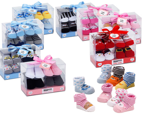 BRUBAKER 4 Pairs of Baby Socks - 0-12 Months - Multiple Designs
