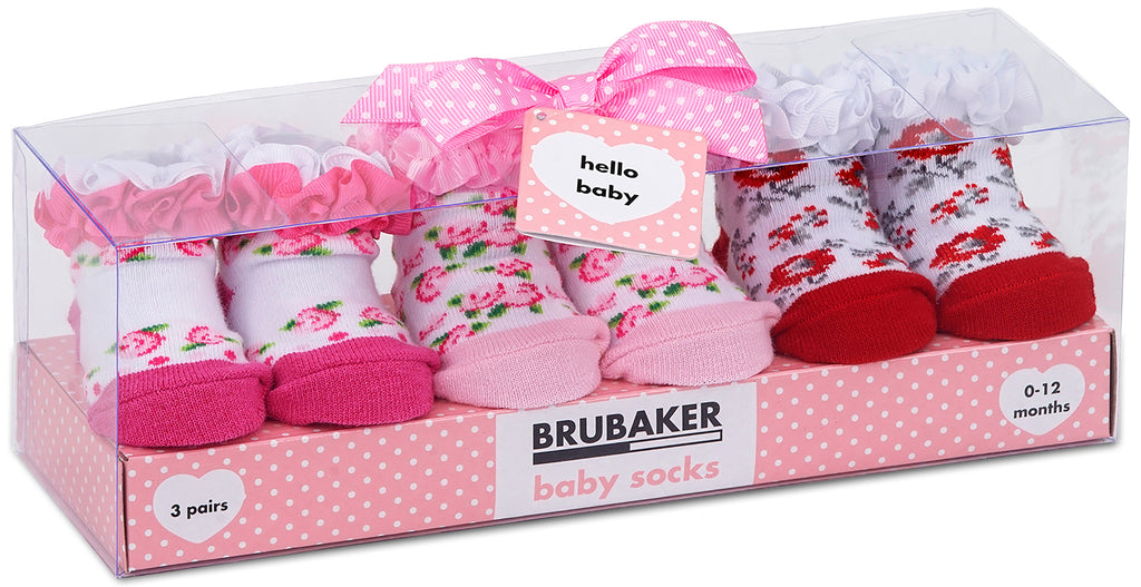 BRUBAKER 3 Pairs of Baby Socks - 0-12 Months - Multiple Designs
