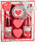 BRUBAKER Cosmetics 5-pcs Bath and Shower Set Strawberry Sweet Love - Gift Set with Flowers Design Pink