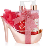 BRUBAKER Cosmetics 5-pcs Bath and Shower Set Raspberry Champagne - Care Gift Set in High Heel Rosé Gold