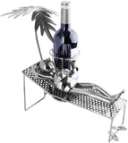 BRUBAKER Wine Bottle Holder Vacationer - Metal Sculpture Bottle Stand with Palm Tree and Lounger - Wine Gift with Greeting Card