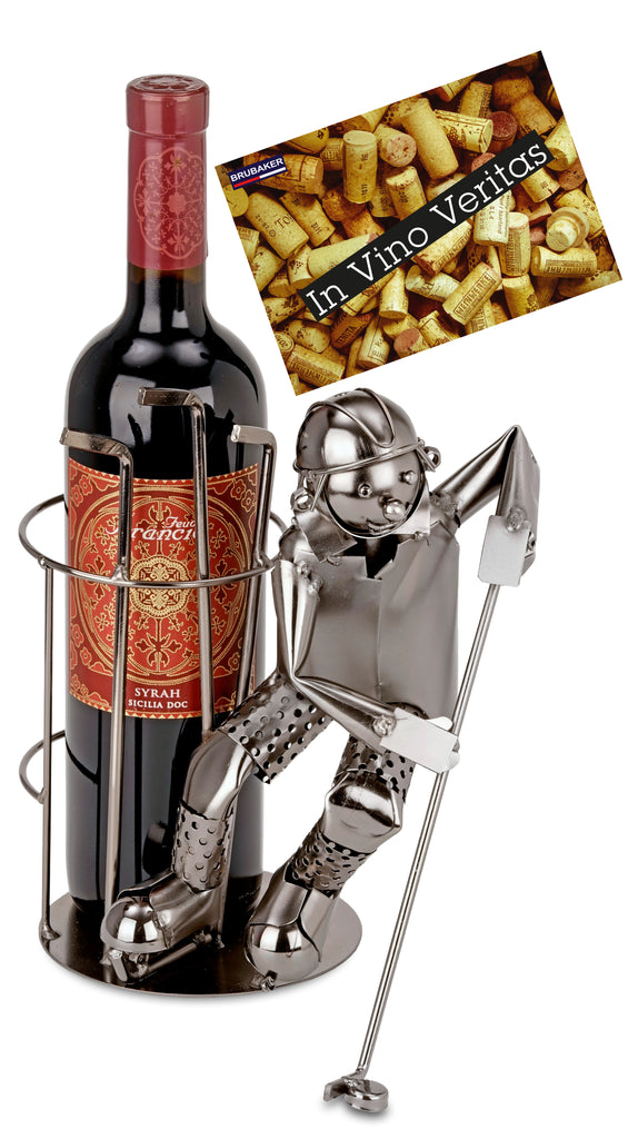 BRUBAKER Wine Bottle Holder 'Ice Hockey' - Table Top Metal Sculpture