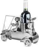 BRUBAKER Bottle Holder Female Golf Player in Golf Cart - Silver Metal Sculpture Wine Gift for Golfer and Sport Women - Wine Bottle Stand with Greeting Card