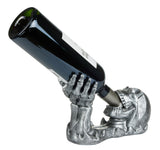 BRUBAKER Wine Bottle Holder Skull - Drinking Skull with Skeleton Hand Silver - Polyresin Bottle Decoration Figure Hand Painted Wine Accessory - Funny Wine Gift