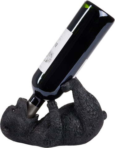 BRUBAKER Wine Bottle Holder Thirsty Bear - Drunk Animals - Polyresin Bottle Decoration - Table Top Bar Wine Accessory Figure Hand Painted Black - Funny Wine Gift