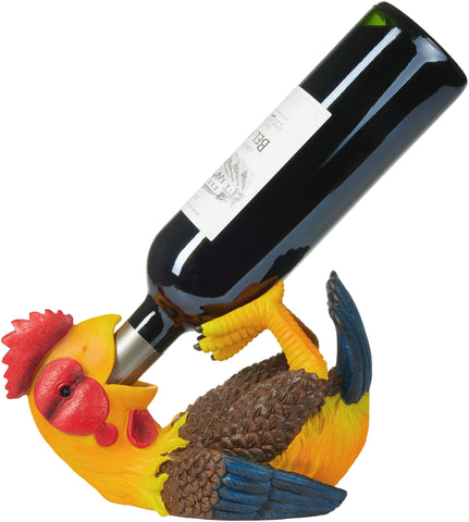 BRUBAKER Wine Bottle Holder Thirsty Rooster - Drunk Animals - Polyresin Bottle Decoration - Chicken Farm Figurine Hand Painted Wine Accessory - Funny Wine Gift