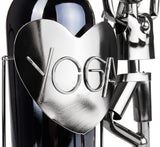 BRUBAKER Wine Bottle Holder Yoga - Metal Sculpture Bottle Stand Sports - Silver Figure Wine Gift for Yogi and Yoga Enthusiasts - with Greeting Card