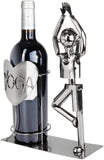 BRUBAKER Wine Bottle Holder Yoga - Metal Sculpture Bottle Stand Sports - Silver Figure Wine Gift for Yogi and Yoga Enthusiasts - with Greeting Card