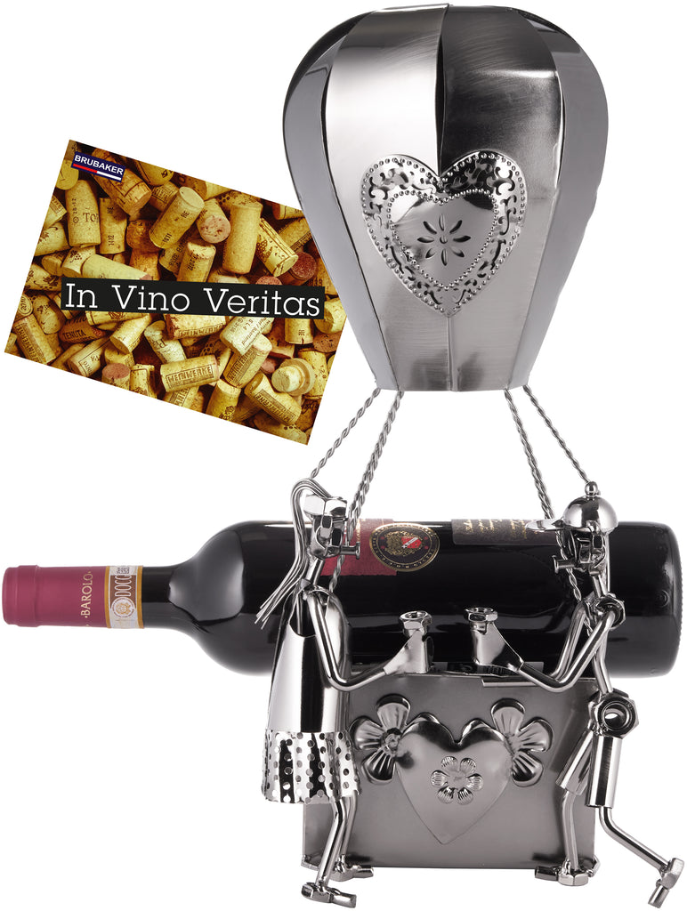 BRUBAKER XXL Bottle Holder Wine - Hot Air Balloon with Couple Metal - Bottle Stand with Greeting Card for Love Gifts