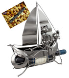 BRUBAKER Wine Bottle Holder 'Boat' - Table Top Metal Sculpture