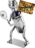 BRUBAKER Wine Bottle Holder Tennis Player - Metal Sculpture Bottle Stand - Wine Gift for Tennis Fans with Greeting Card