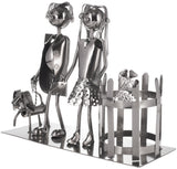 BRUBAKER Bottle Holder Wine - Couple with Dog - Decoration Object Metal - Bottle Stand with Greeting Card