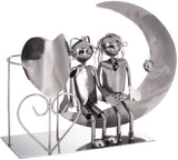 BRUBAKER Bottle Holder Wine - Couple on The Moon - Lovers Sculpture Metal - Bottle Stand with Greeting Card