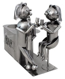BRUBAKER Wine Bottle Holder 'Couple in Bar' - Table Top Metal Sculpture
