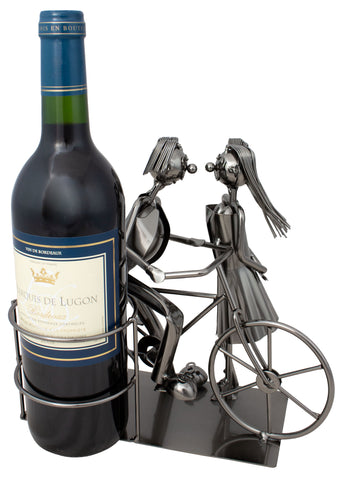 BRUBAKER Wine Bottle Holder 'Couple on Bike' Table Top Metal Sculpture