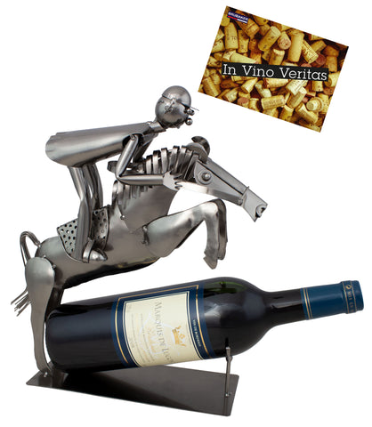 BRUBAKER Wine Bottle Holder 'Horse Riding' - Table Top Metal Sculpture