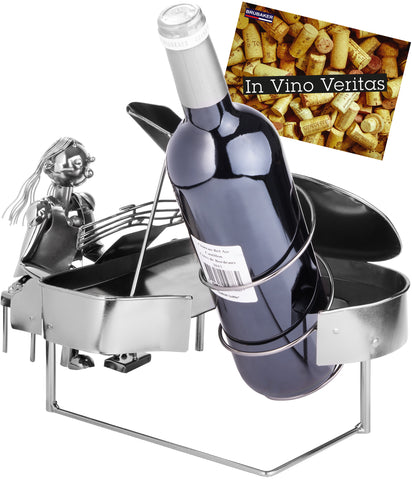 BRUBAKER Wine Bottle Holder Pianist Piano Player with Piano - Metal Sculpture Bottle Stand - 8.7 Inches - Wine Gift for Piano Fans - with Greeting Card