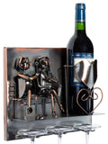 BRUBAKER Wine Bottle Holder Couple on Bench - Wall Mountable - 3 Glass Holders
