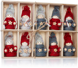 BRUBAKER 10-Piece Set Christmas Dolls - Wood/Knit - 3.2 Inches - Tree Ornaments in Wooden Box