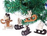 BRUBAKER 6-Pcs Sleds Pendant - Christmas Tree Hanging Ornaments Set - Wooden Christmas Tree Decorations