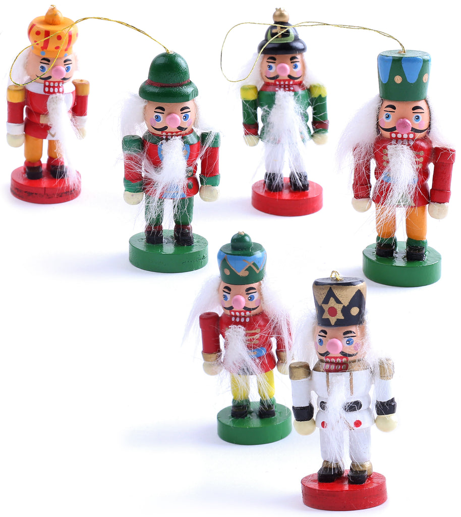 BRUBAKER 6-Pcs Nutcracker Pendant - Christmas Tree Hanging Ornaments Set - Wooden Christmas Tree Decorations - Hand Painted