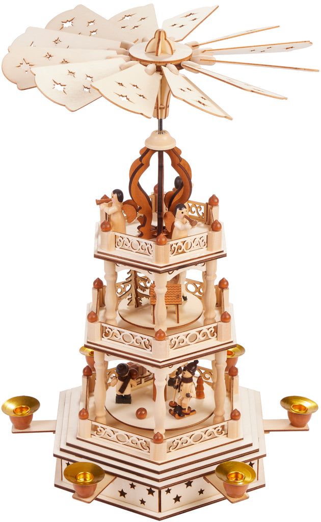 BRUBAKER Christmas Pyramid - 18 Inches - 3 Tier Carousel - Wooden Rota