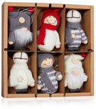 BRUBAKER 6-Piece Set Christmas Figures Made of Wood and Knit - Tree Pendants Reindeer Gnomes Winter Children - Large 3.5 - 4 Inches Tree Decorations Christmas Gnome in Gift Box