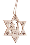 BRUBAKER 24-Pcs. Christmas Pendant Set - Wooden Tree Decorations 2.4 Inches - Stars with Bells Candles and Nutcracker - Deco Hanger Christmas - Pendants Christmas Tree