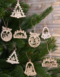BRUBAKER 24-Pcs. Christmas Pendant Set - Wooden Tree Ornaments 2.4 Inches - Angels Bells Fir Tree - Deco Hanger Christmas - Christmas Tree Pendants Ornaments