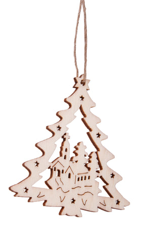 BRUBAKER 24-Pcs. Christmas Pendant Set - Wooden Tree Ornaments 2.4 Inches -  Angels Bells Fir Tree - Deco Hanger Christmas - Christmas Tree Pendants