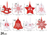 BRUBAKER 24-Pcs Christmas Pendant Set - Tree Ornaments Red White Made of Wood 1.2 - 1.6 Inches - Rocking Horses Stars Bells - Wooden Pendants Christmas Tree Decoration