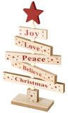 BRUBAKER Wooden Christmas Tree - Decoration - Natural Colors - Red - 6.3 x 9.4 x 1.8 inches