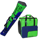 BRUBAKER Combo Ski Boot Bag and Ski Bag for 1 Pair of Ski, Poles, Boots, Helmet, Gear and Apparel - 170 cm - Green/Blue