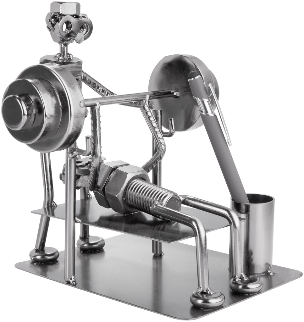 BRUBAKER Nuts and Bolts Sculpture Bodybuilder Bench Press - Handmade Iron Figure Metal Man - Metal Figure with Pen Holder - Gift for Gyms, Athletes and Bodybuilder