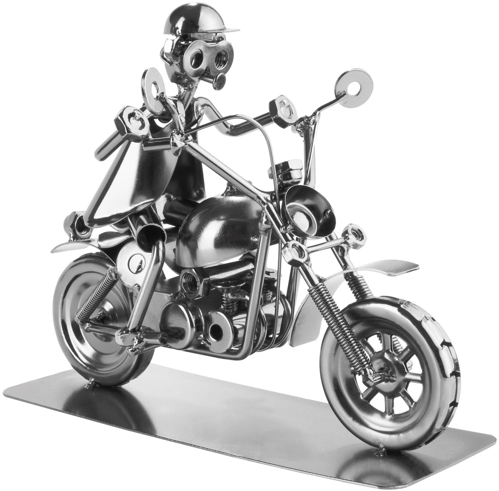 BRUBAKER Nuts and Bolts Sculpture Motorcyclist - Handmade Iron Figure Metal Man - Metal Figure Gift for Motorcycle Fans