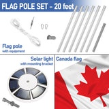 BRUBAKER Flag Pole Set with Canada Flag and Solar Lights - 20 or 13 Ft In-Ground Aluminum Pole, 3 x 5 Ft Canadian Flag and Solar Powered Automatic Flag Pole Lights Kit