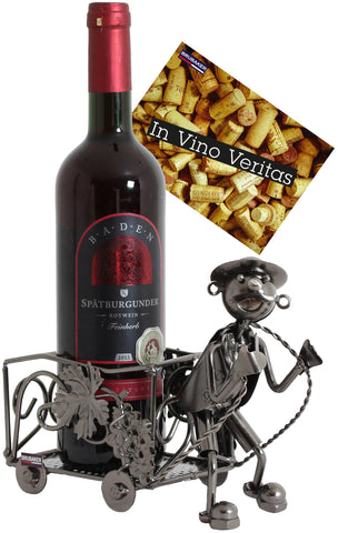 BRUBAKER Wine Bottle Holder "Winemaker" - Metal Sculpture - Wine Rack Decor - Tabletop - With Greeting Card