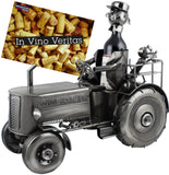 BRUBAKER Wine Bottle Holder "Tractor" - Metal Sculpture - Wine Rack Decor - Tabletop - With Greeting Card
