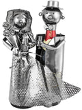 BRUBAKER Wine Bottle Holder "Wedding Couple" - Metal Sculpture - Wine Rack Decor - Tabletop - With Greeting Card