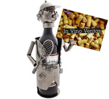 BRUBAKER Wine Bottle Holder "Tennis Player" - Metal Sculpture - Wine Rack Decor - Tabletop - With Greeting Card